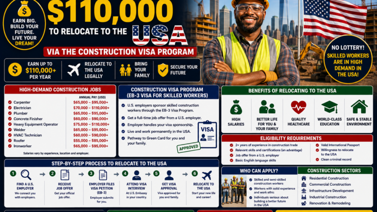 Opportunity to Get Paid $100,000 to Relocate to the USA via the Construction Visa Program
